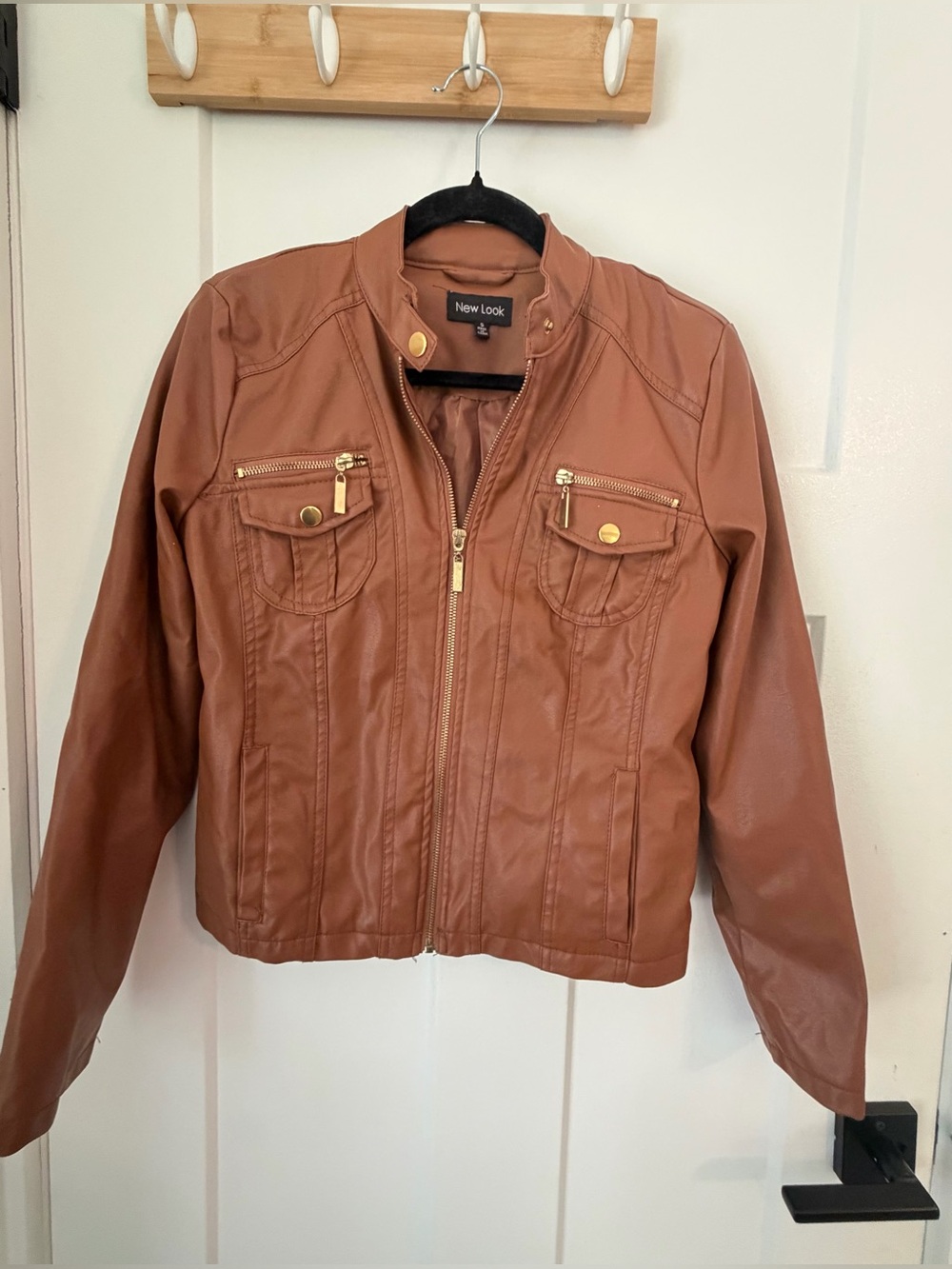 New Look Women's Brown Faux Leather Zip Jacket size small